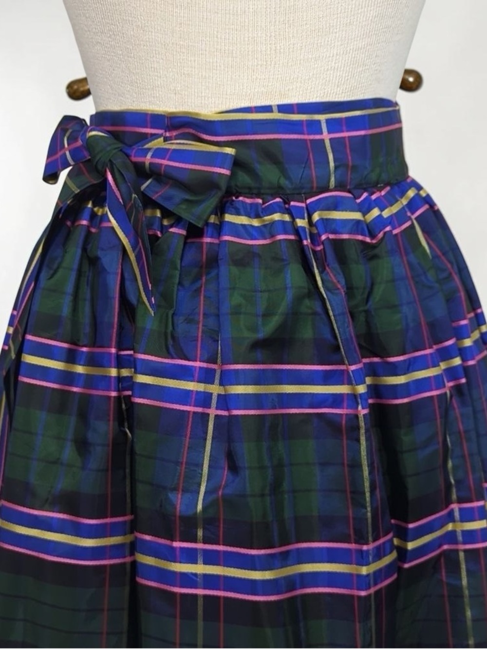 Ellen Tracy Plaid Tartan Silk Taffeta Midi Skirt Waist Tie - Sz M - Picture 3 of 7